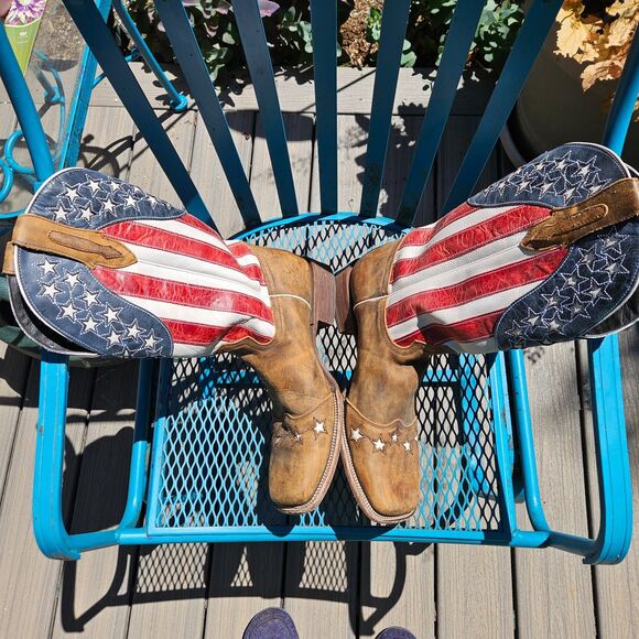 JB Dillon Men’s 14D Square Toe Distressed American Flag Patriotic Cowboy Boots main image 11
